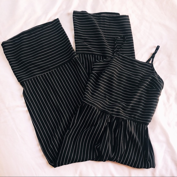 Stillettos Stripe Wide-Leg Jumpsuit Black & White - Picture 1 of 4
